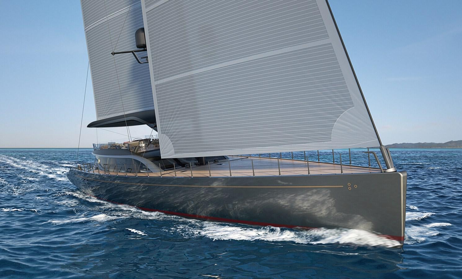 a large sailboat on the water aboard PERINI 47M Yacht for Sale