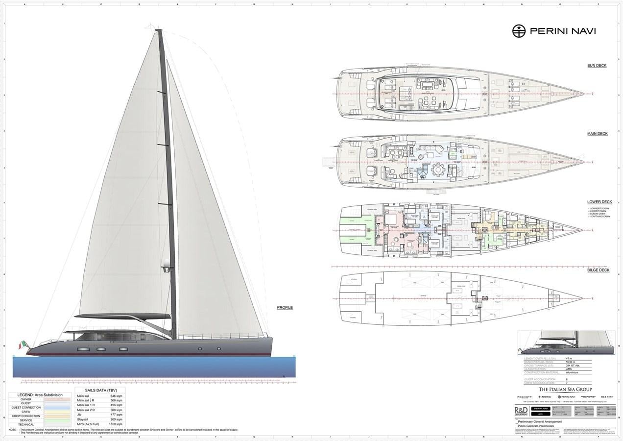 diagram, engineering drawing aboard PERINI 47M Yacht for Sale