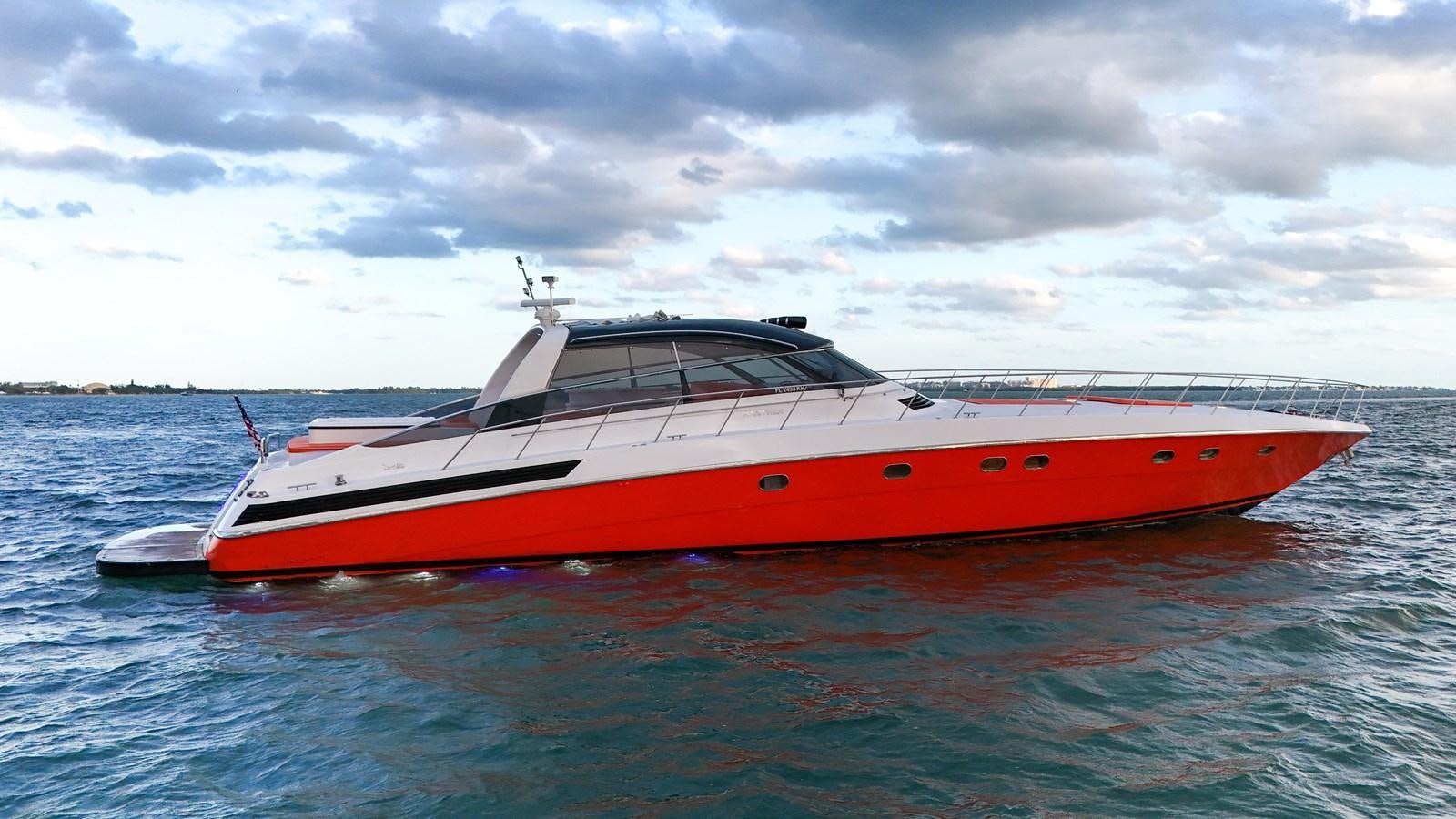 a red and white boat in the water aboard BAIA PANTHER 80 Yacht for Sale