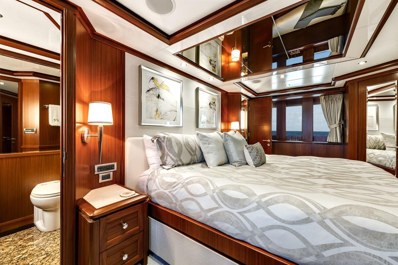 a bed in a room aboard UNCORKED Yacht for Sale