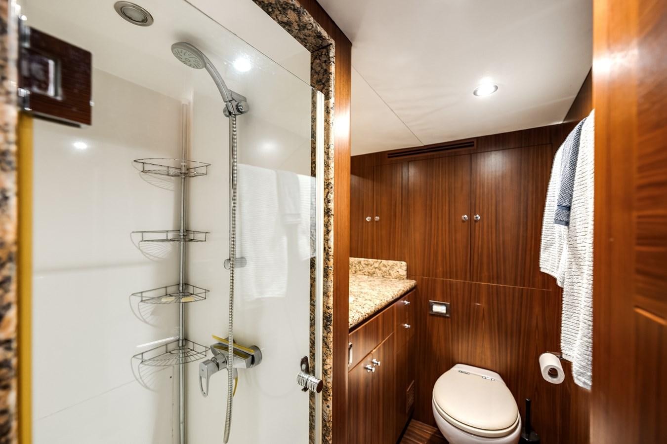 a shower unit in a bathroom aboard UNCORKED Yacht for Sale