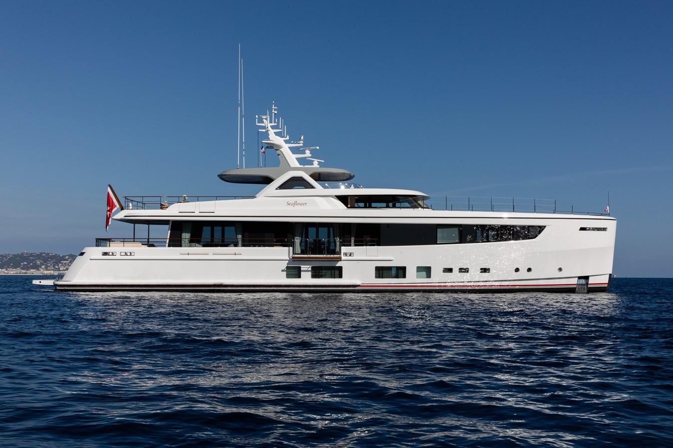 a large white boat in the water aboard SEAFLOWER Yacht for Sale