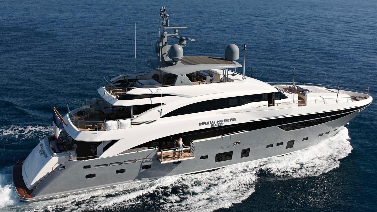 a white yacht on the water aboard IMPERIAL PRINCESS BEATRICE Yacht for Sale