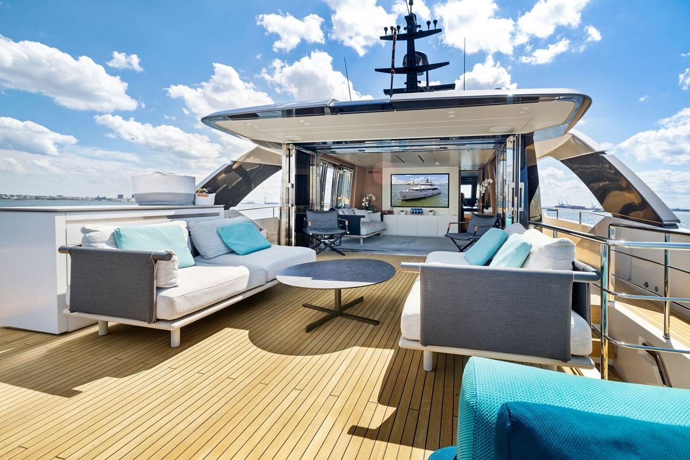 a boat on a deck aboard DON'T TELL MOM Yacht for Sale