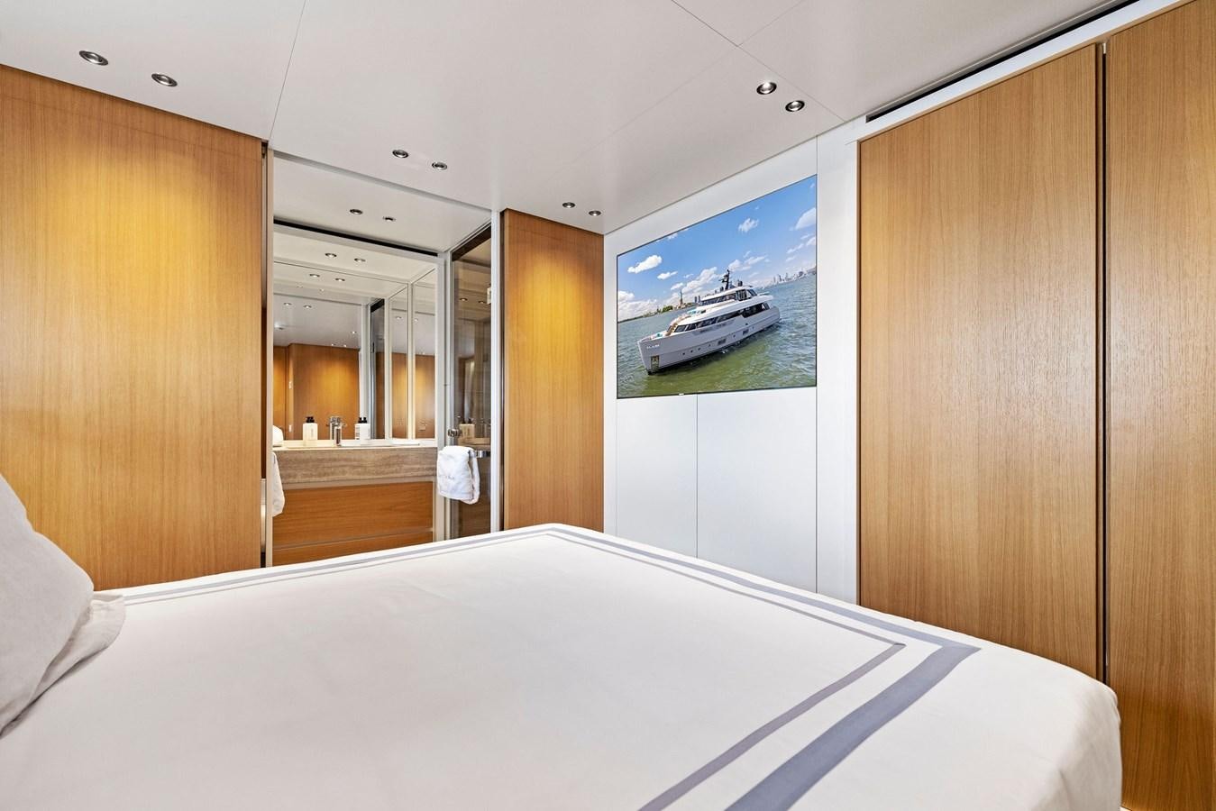 a bed in a room aboard DON'T TELL MOM Yacht for Sale