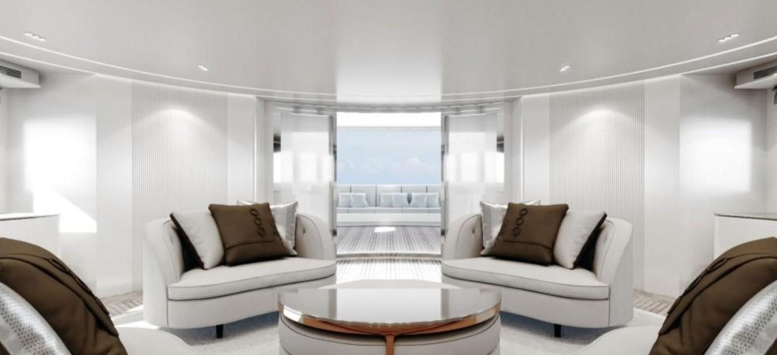 a room with white furniture aboard GIANETTI MIRAGE 401 Yacht for Sale