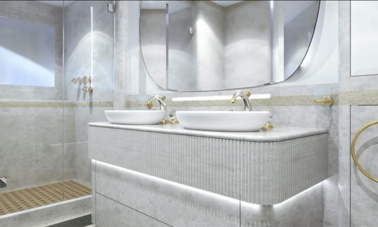 a bathroom with two sinks aboard GIANETTI MIRAGE 401 Yacht for Sale