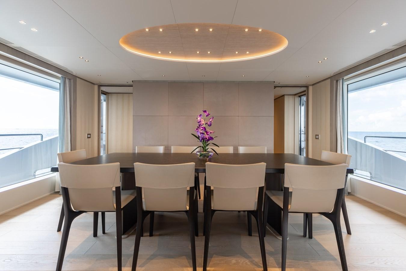 a large kitchen with a dining table aboard ABBENTURES III Yacht for Sale