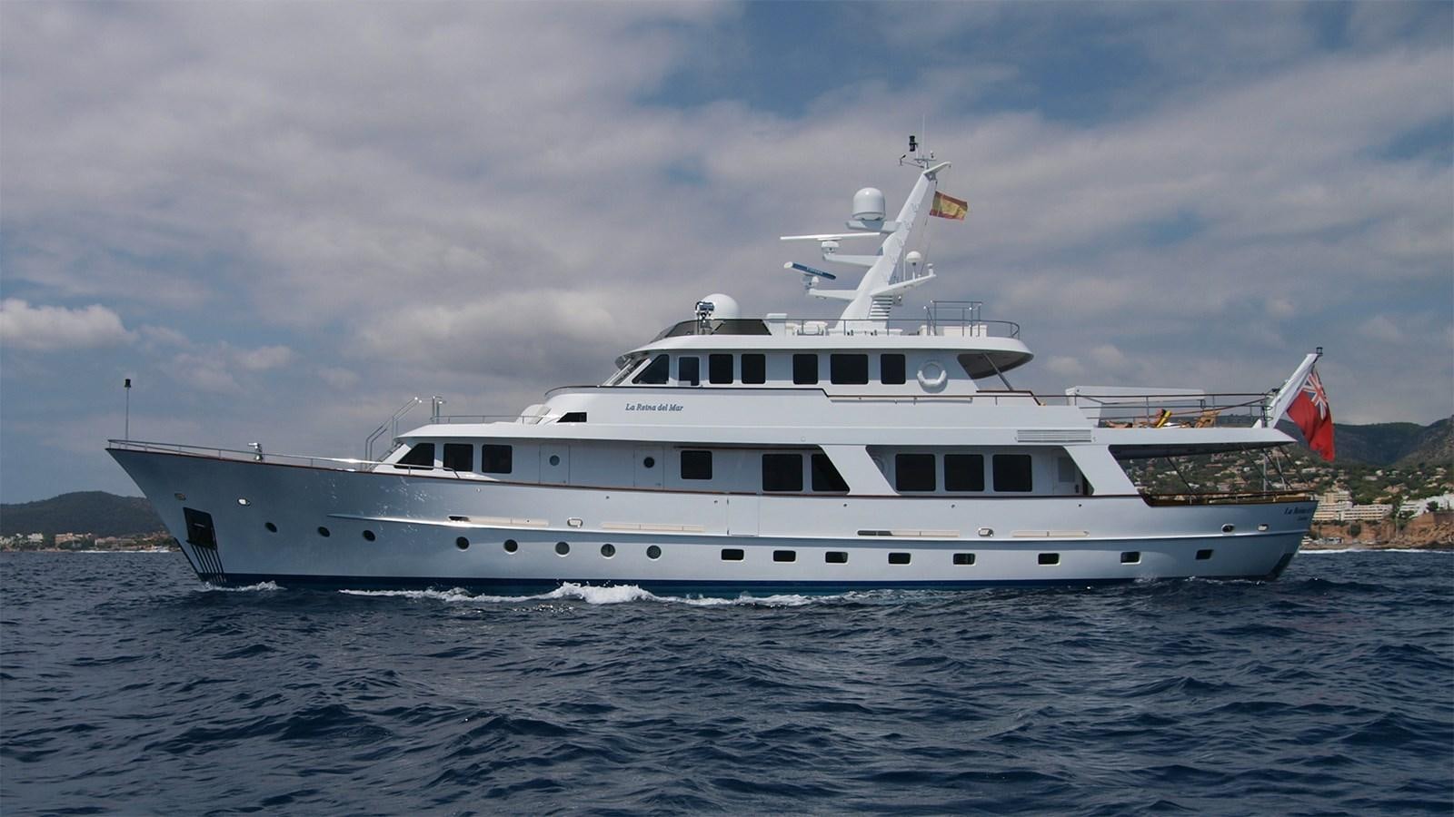 a large white boat in the water aboard LA REINA DEL MAR Yacht for Sale