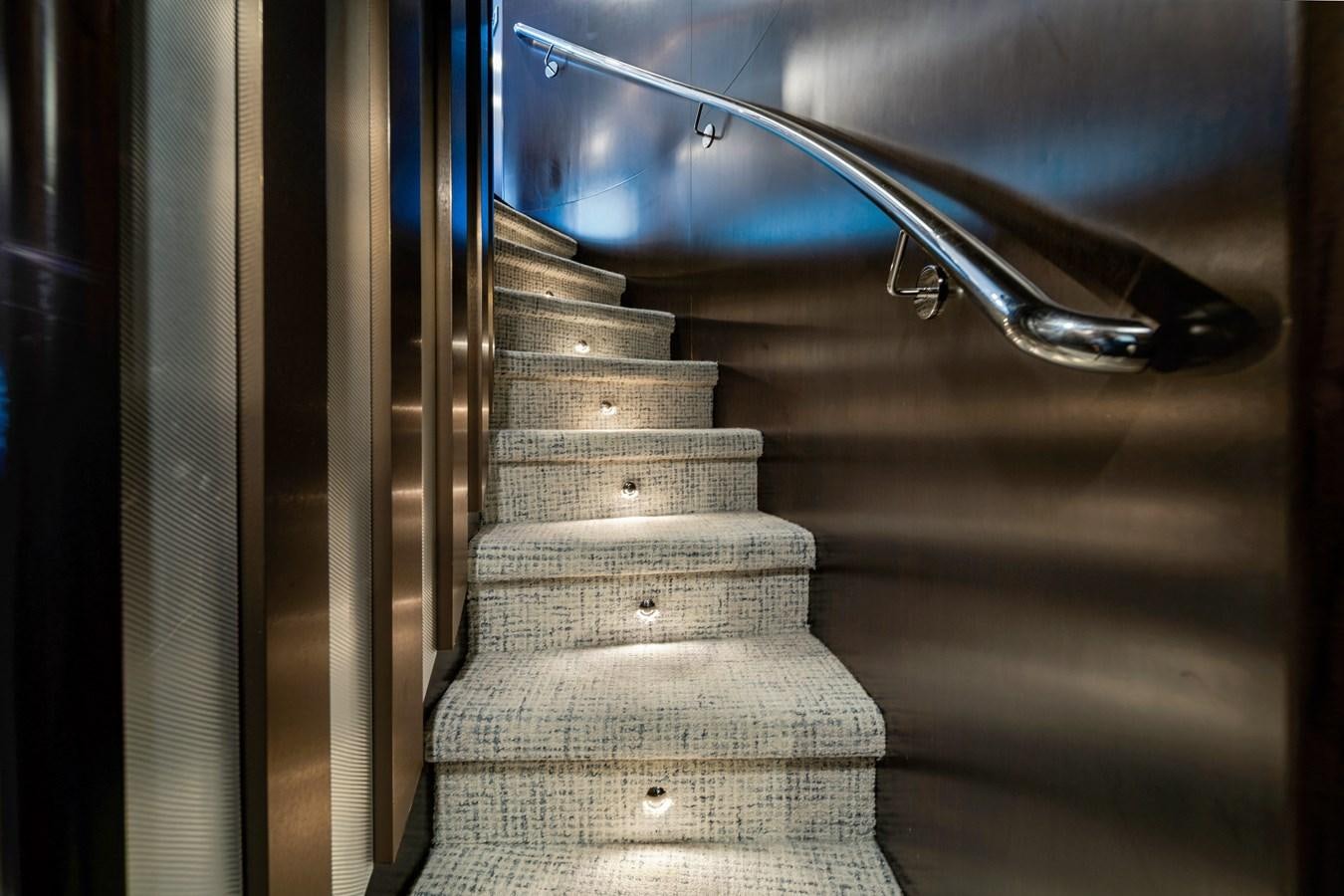 a close-up of a staircase aboard MOONEN ROYAL DENSHIP 120 Yacht for Sale