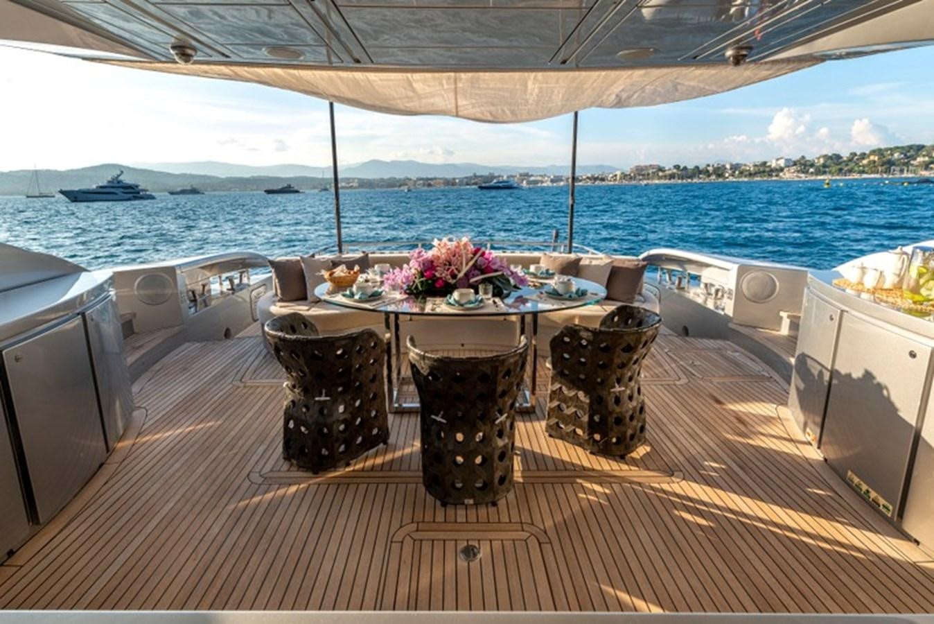 a table set on a deck overlooking the ocean aboard LEVANTINE II Yacht for Sale