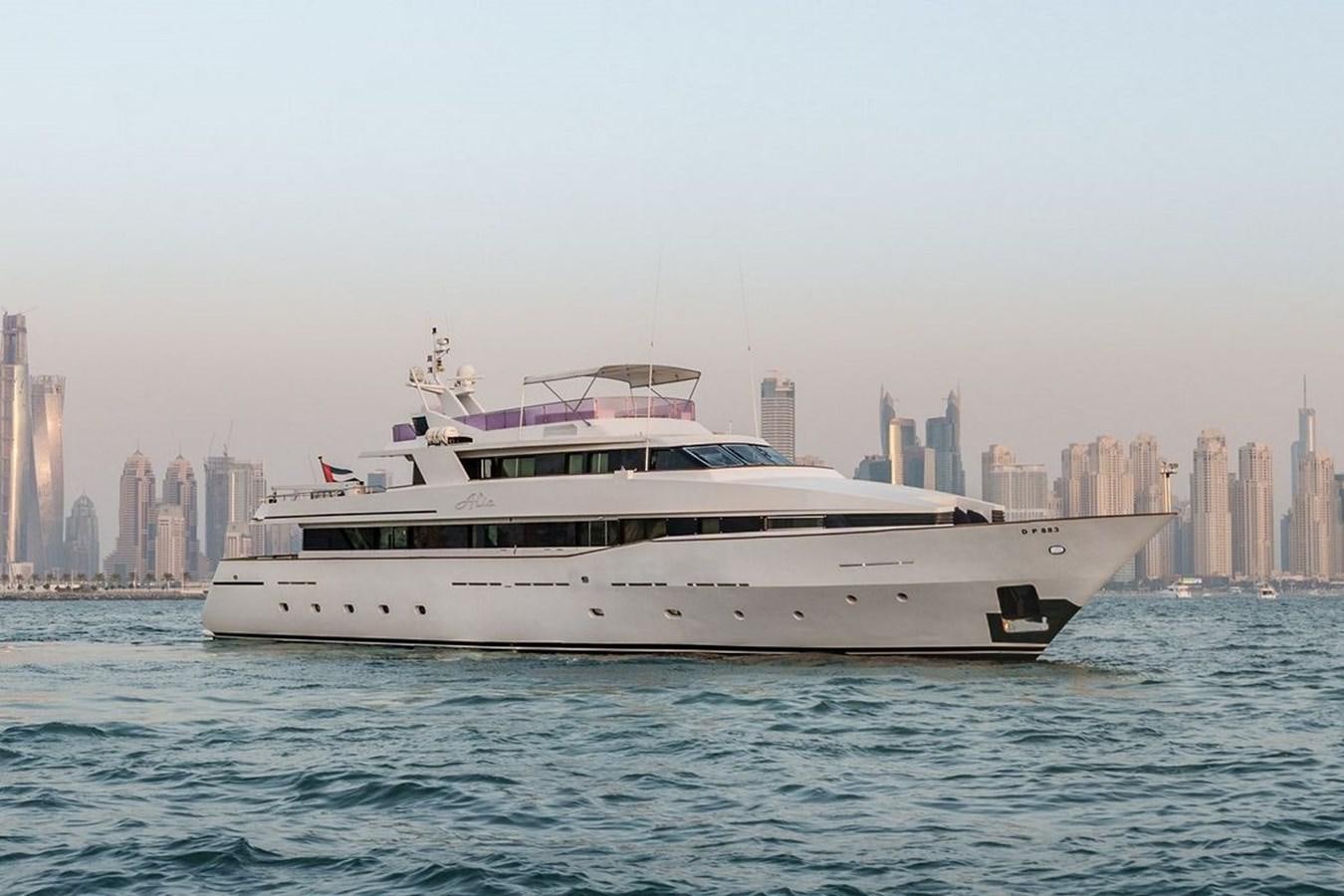 a large white boat in the water aboard ALIA 7 Yacht for Sale
