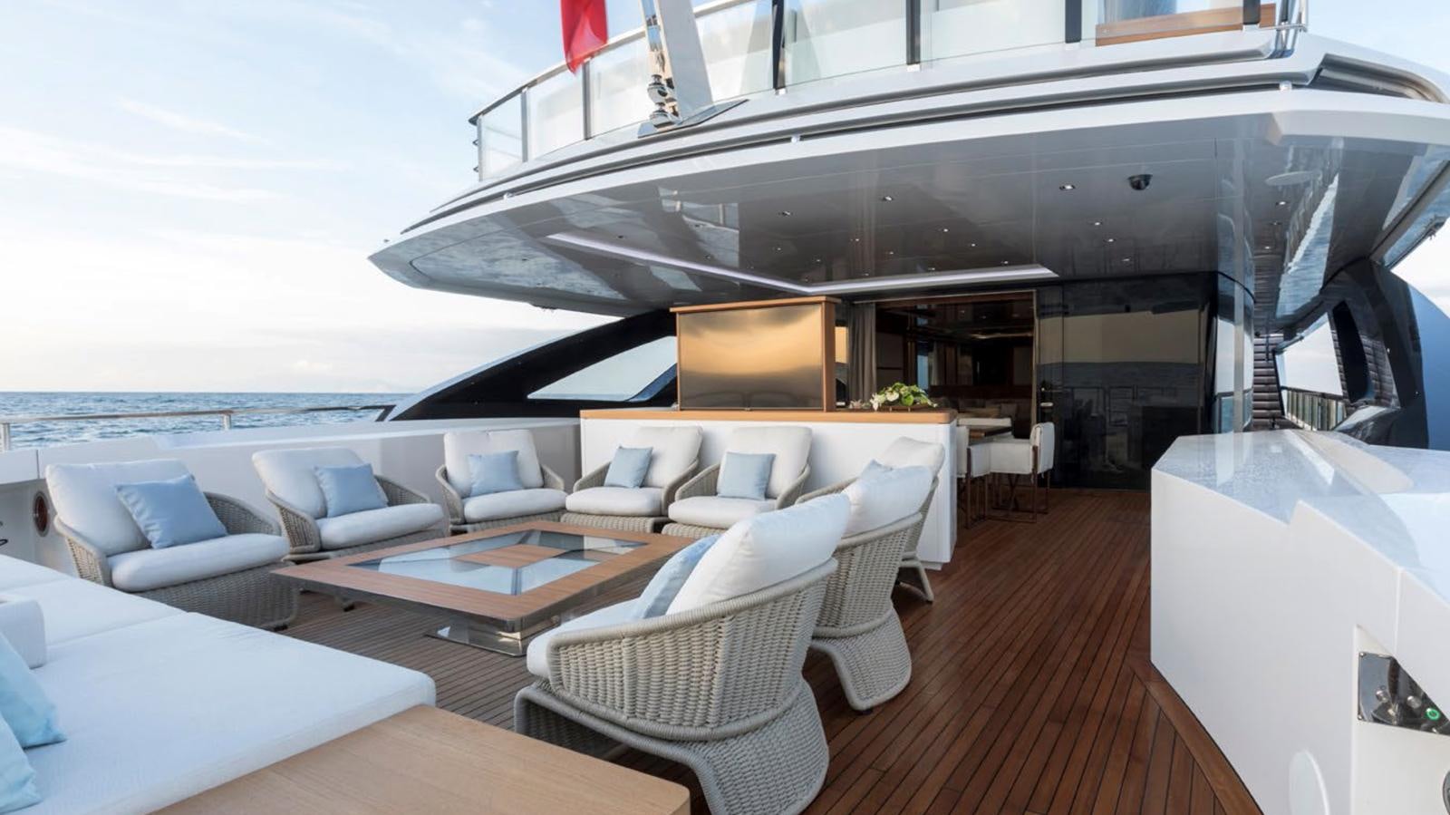 a room with a large glass ceiling aboard GOLDENEYE Yacht for Sale