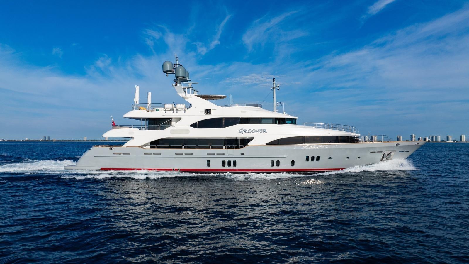 a white boat on the water aboard GROOVER Yacht for Sale