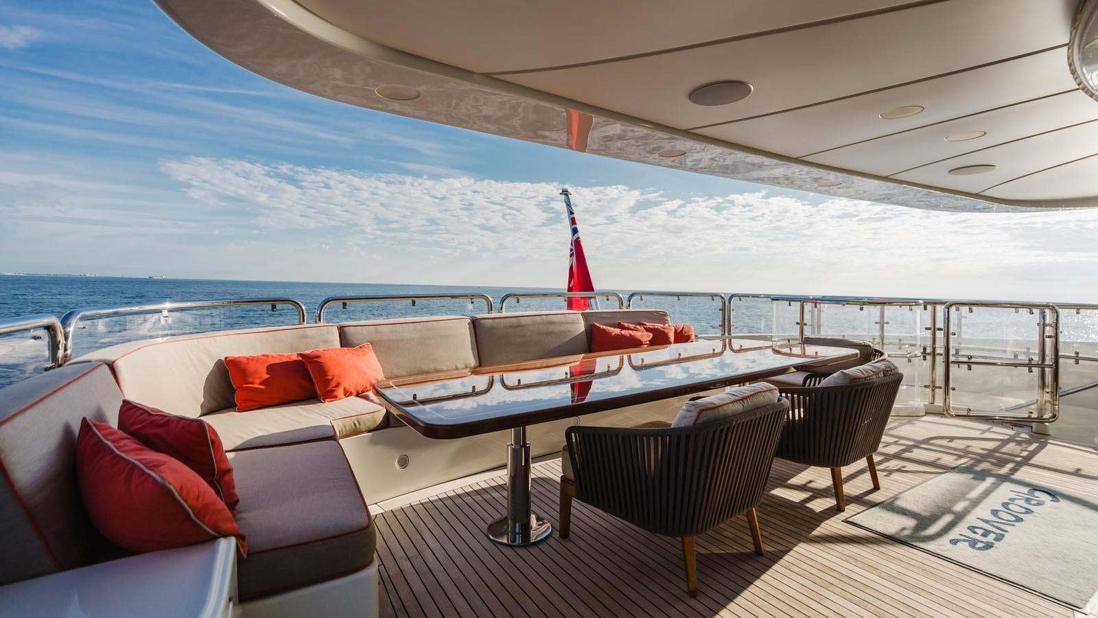 a large boat on a deck aboard GROOVER Yacht for Sale
