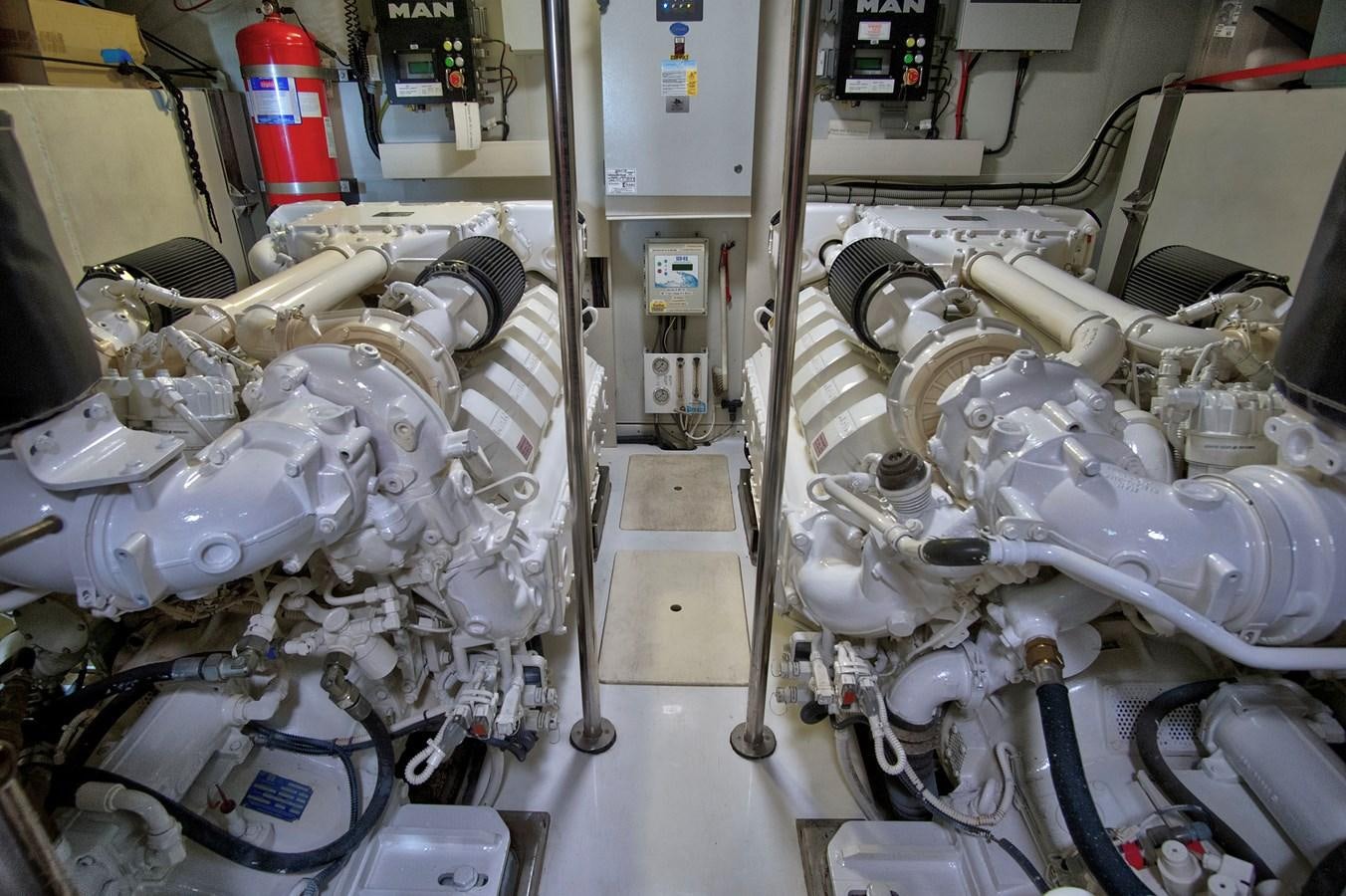 a room full of white pipes aboard GRATITUDE Yacht for Sale