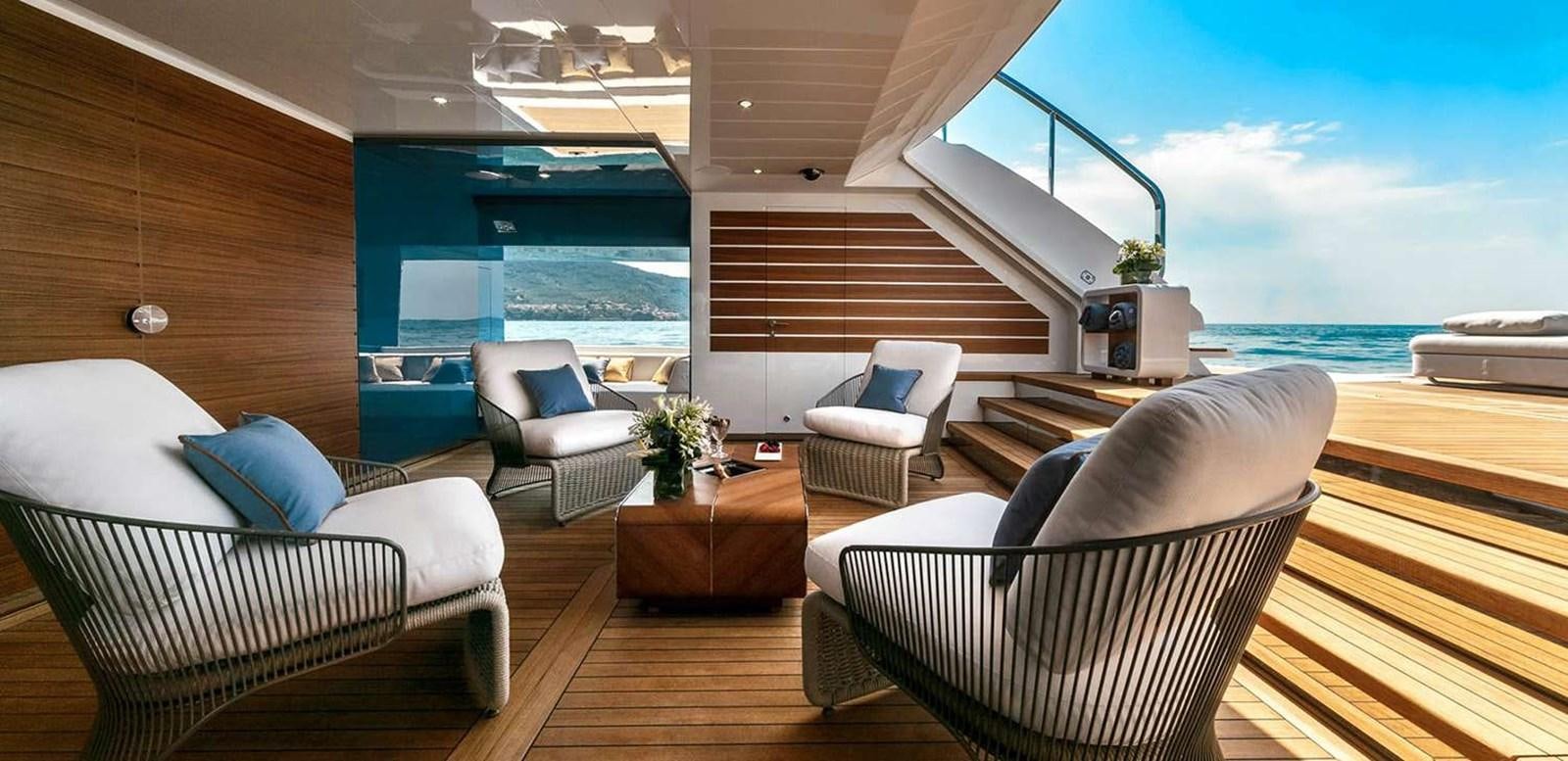 a room with a view of the ocean and the ocean aboard EL LEON Yacht for Sale