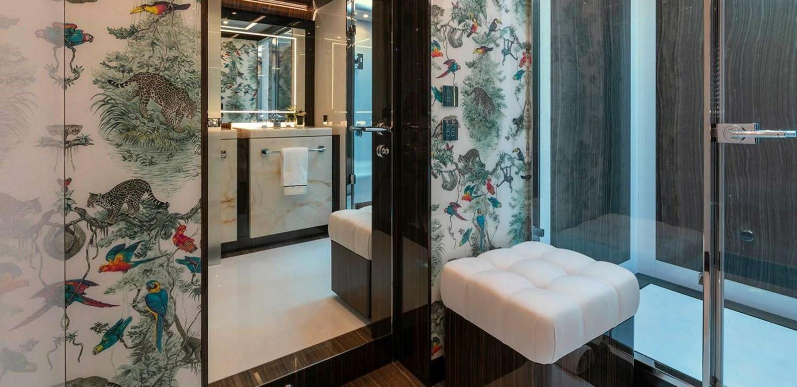 a bathroom with a large shower aboard EL LEON Yacht for Sale