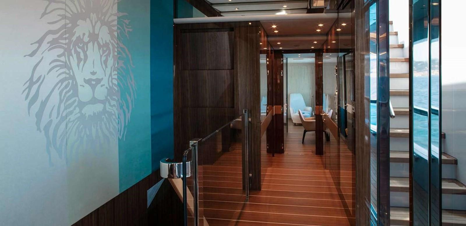a hallway with wood floors aboard EL LEON Yacht for Sale