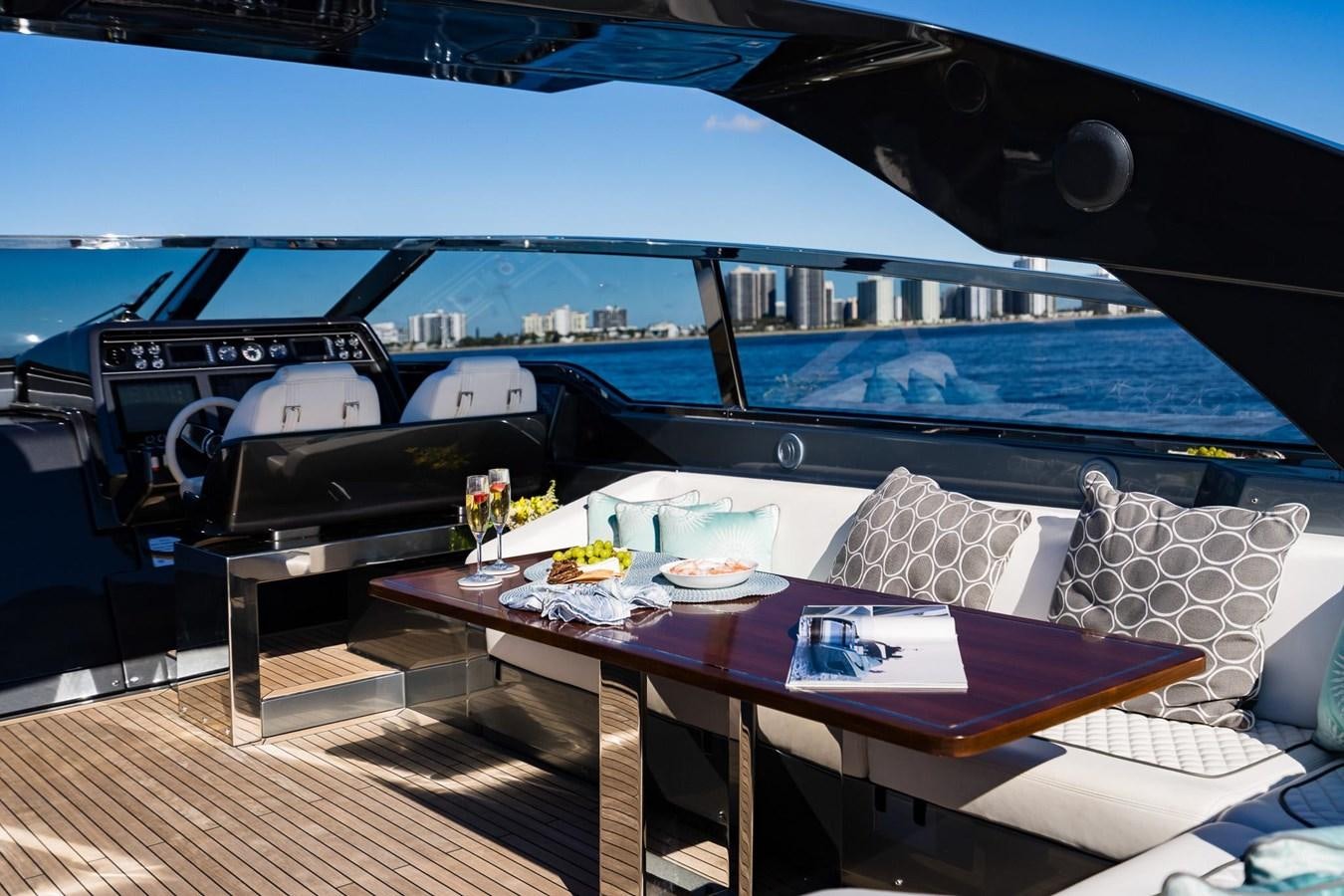 a table on a boat aboard 2021 RIVA 76' BAHAMAS Yacht for Sale