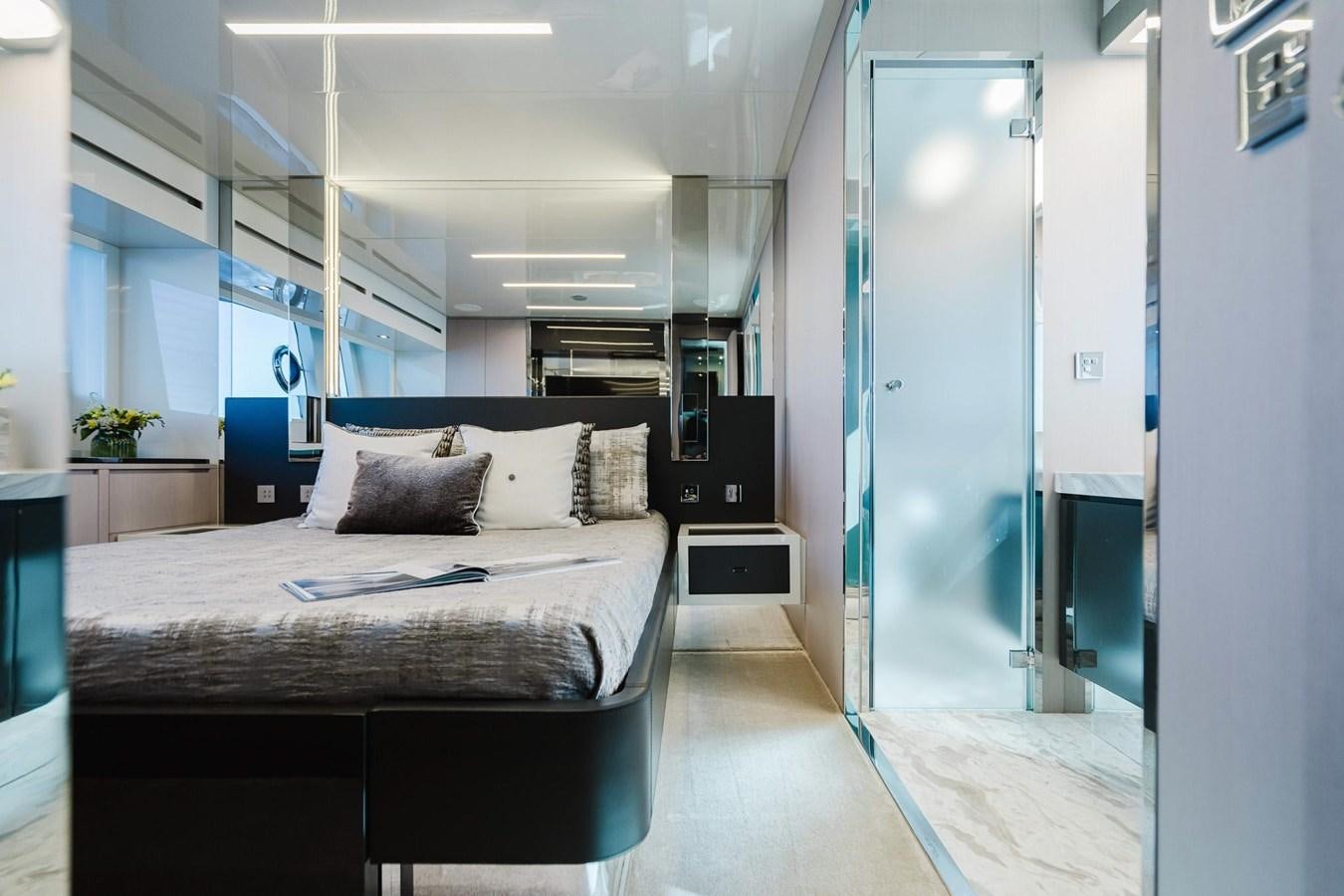 a bed in a room aboard 2021 RIVA 76' BAHAMAS Yacht for Sale