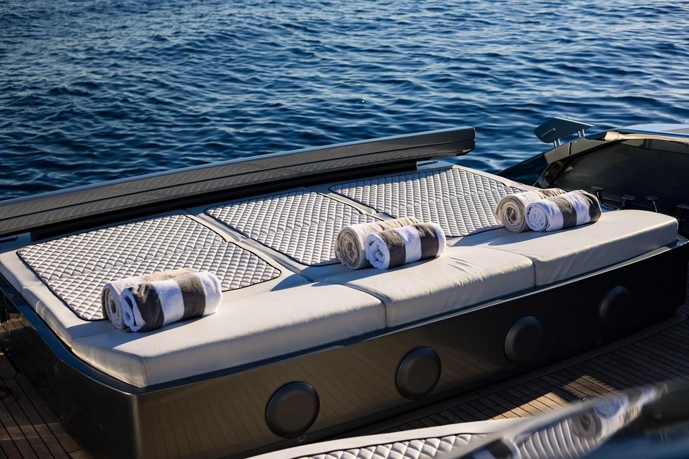 a boat with a rope on the front aboard 2021 RIVA 76' BAHAMAS Yacht for Sale