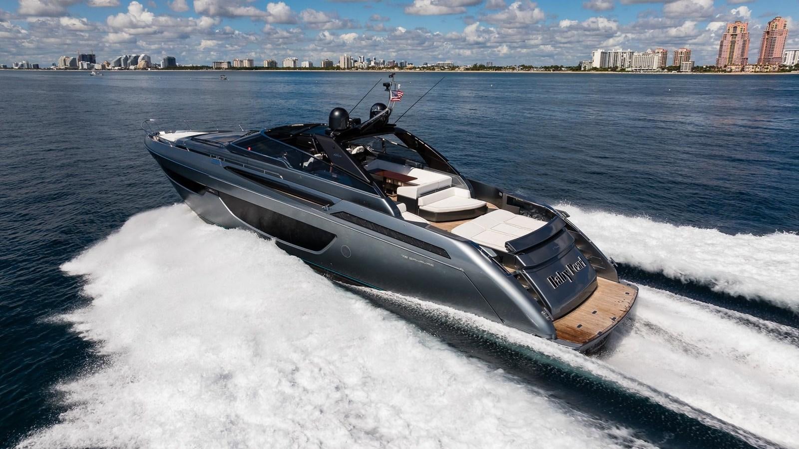a speed boat on water aboard 2021 RIVA 76' BAHAMAS Yacht for Sale