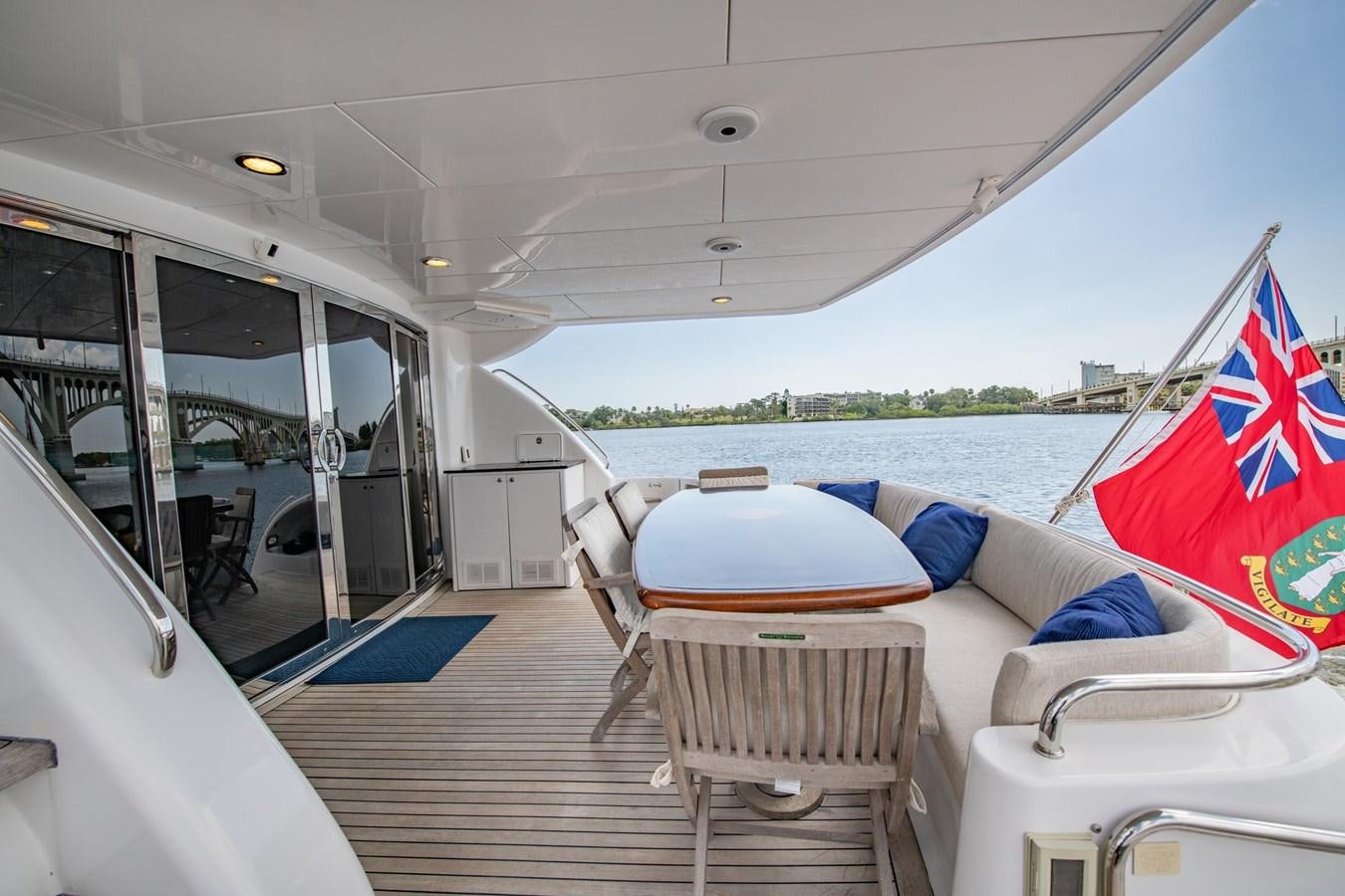 a boat with a flag on the deck aboard DESTINY IV Yacht for Sale