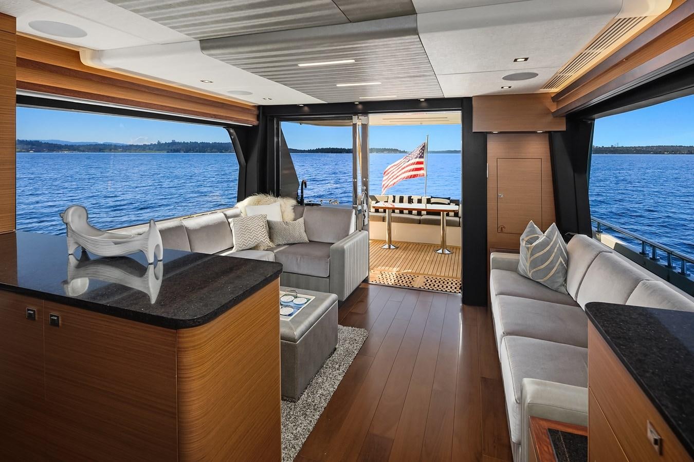 a large living room with a large ocean view aboard THRU & THRU Yacht for Sale
