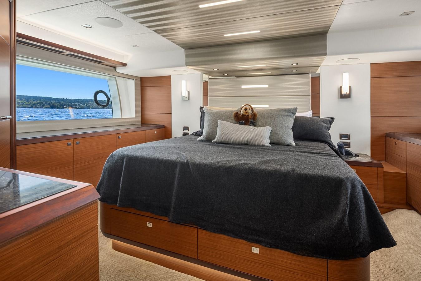 a bed in a room aboard THRU & THRU Yacht for Sale