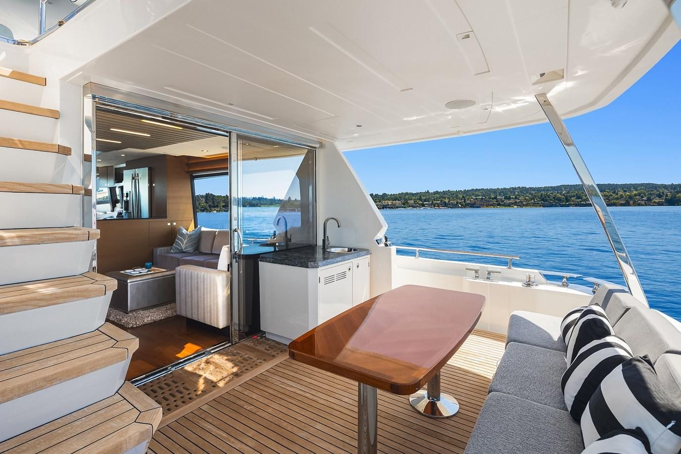 a boat with a view of the ocean and the ocean aboard THRU & THRU Yacht for Sale