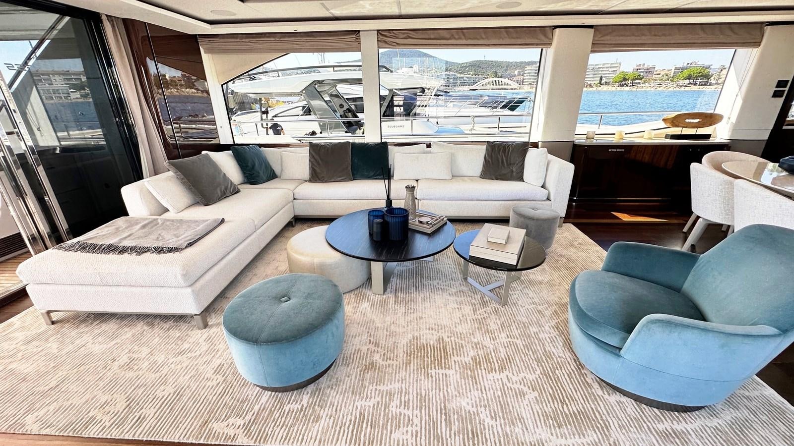 a living room with a large window aboard GHOST Yacht for Sale