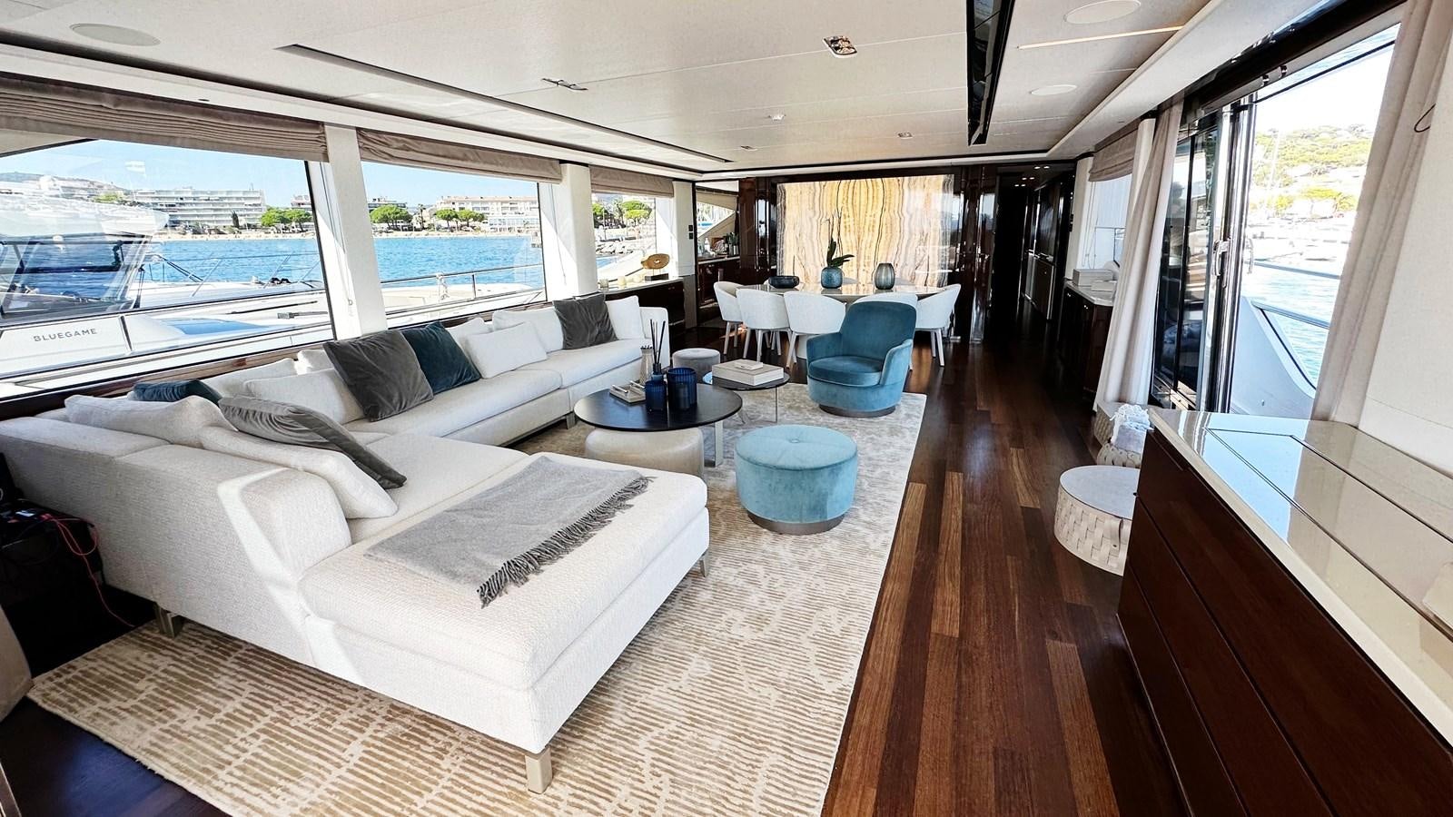 a large living room with a large window aboard GHOST Yacht for Sale