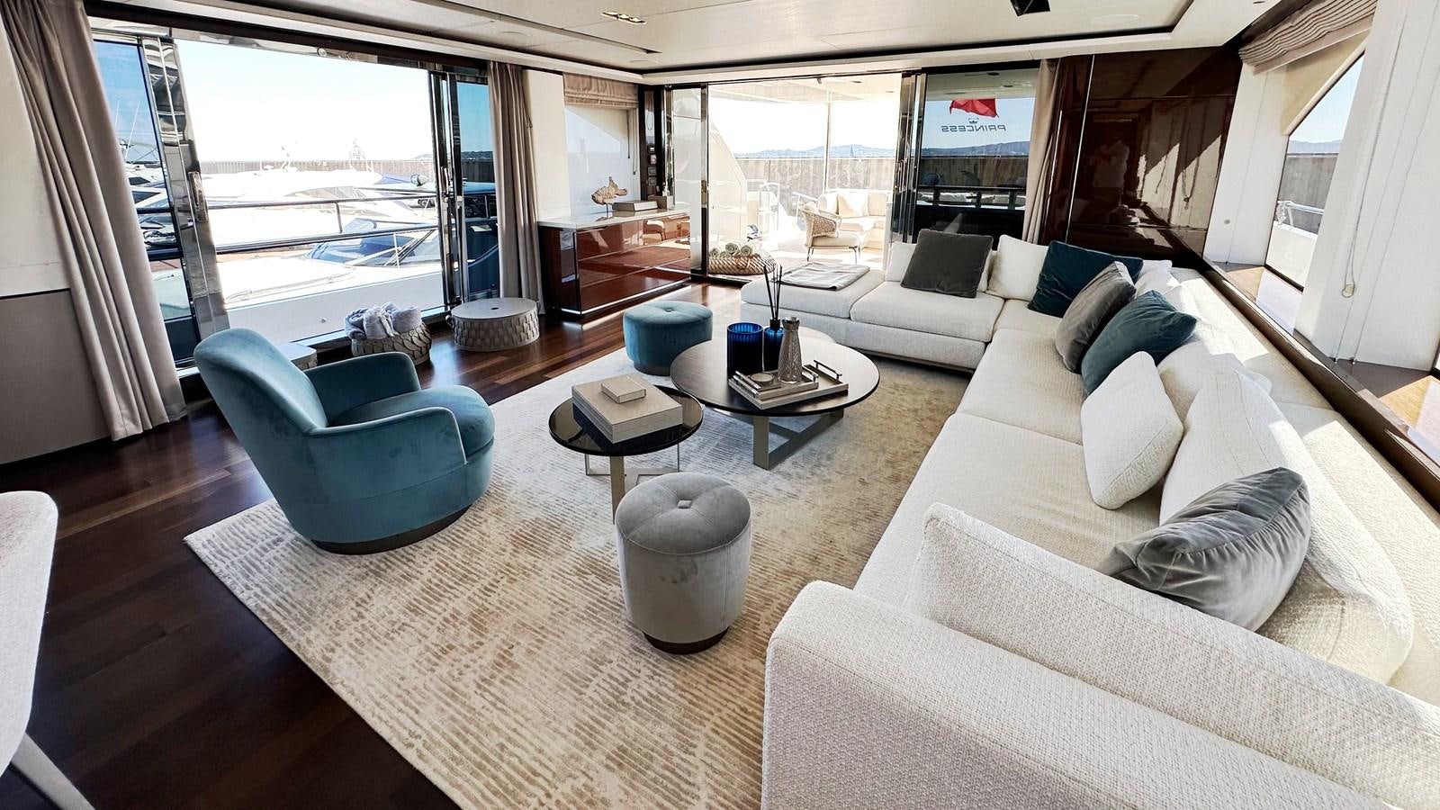 a living room with a large window aboard GHOST Yacht for Sale