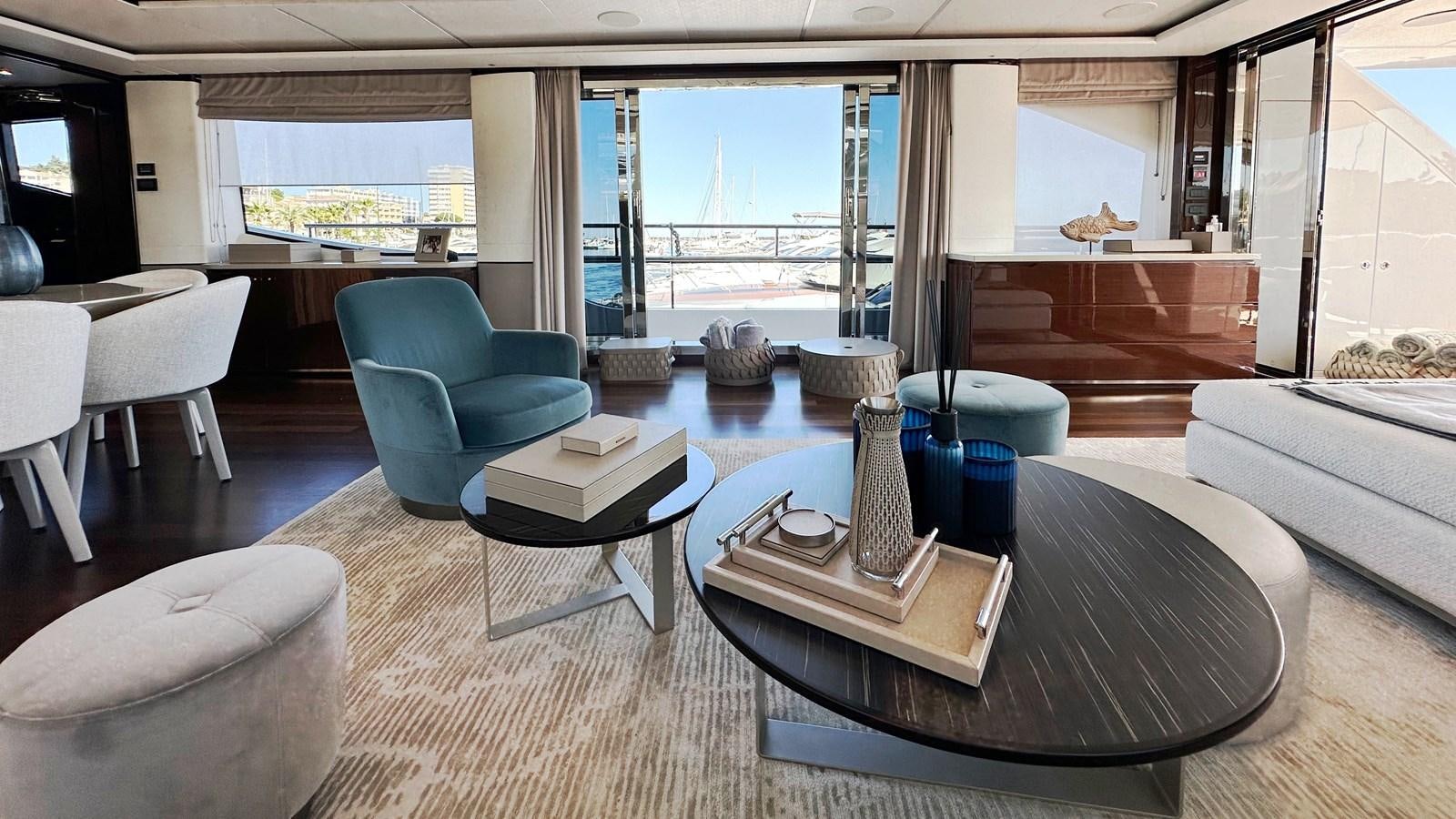 a living room with a large window aboard GHOST Yacht for Sale