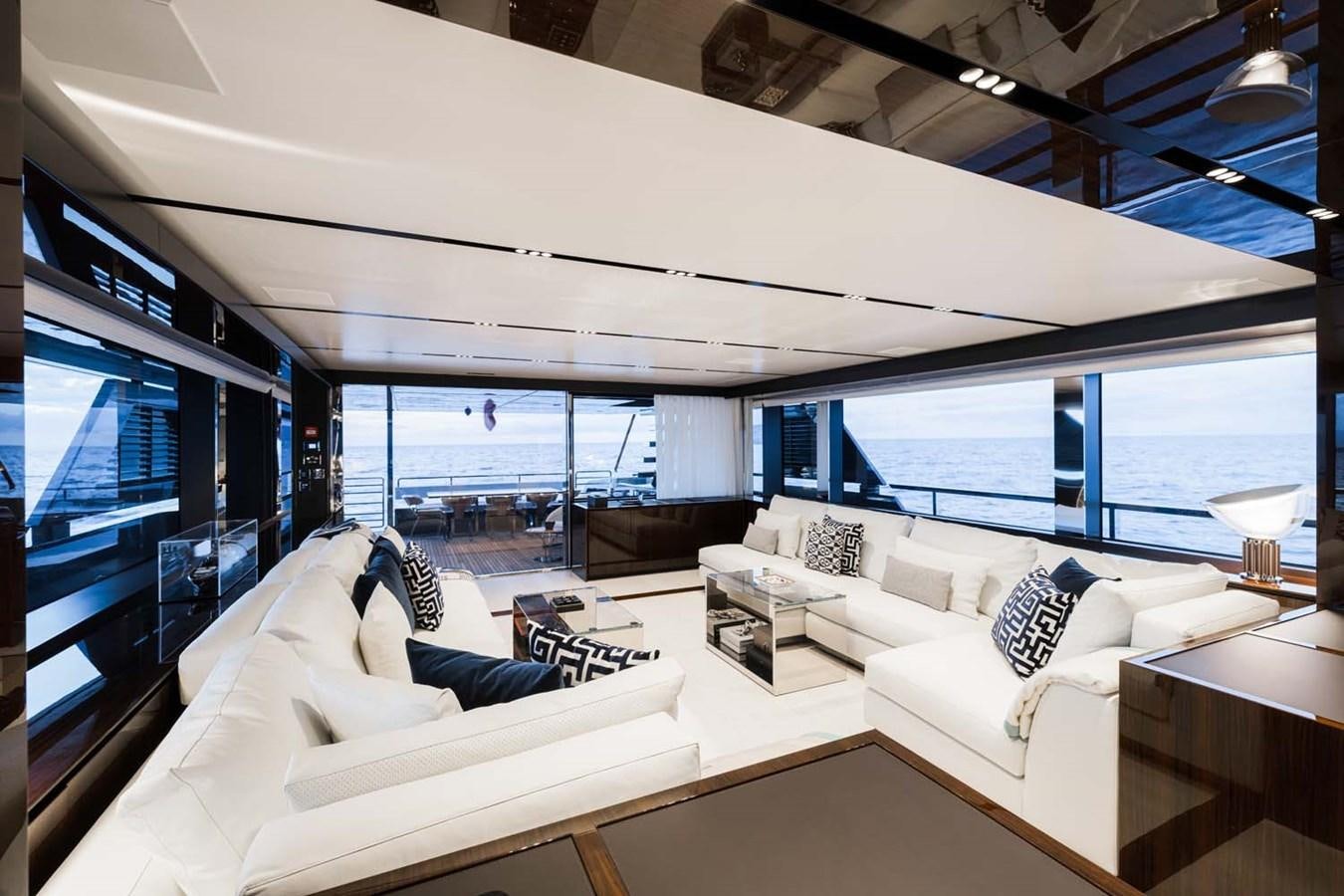 a room with a large window and a view of the ocean aboard HULL #02 Yacht for Sale