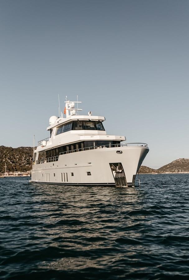 a white boat in the water aboard BERING 76  LEMANJA Yacht for Sale