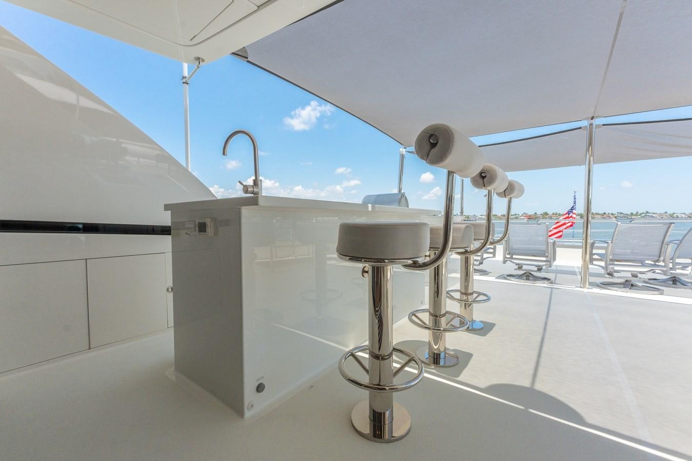 a large white table with a satellite dish on it aboard WIGGLE ROOM Yacht for Sale