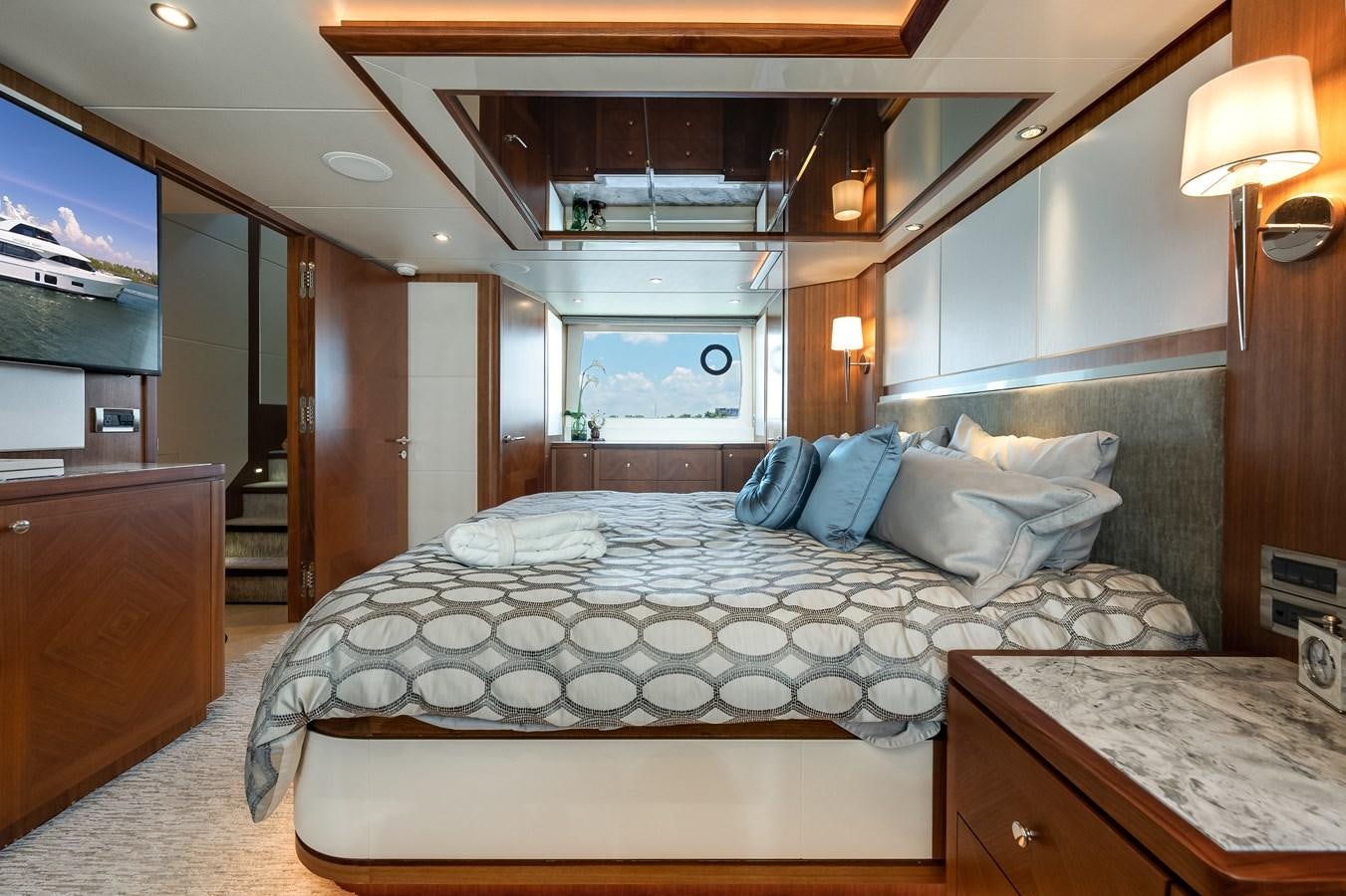 a bed in a room aboard WIGGLE ROOM Yacht for Sale