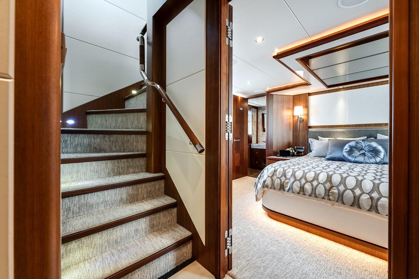 a bed in a room aboard WIGGLE ROOM Yacht for Sale