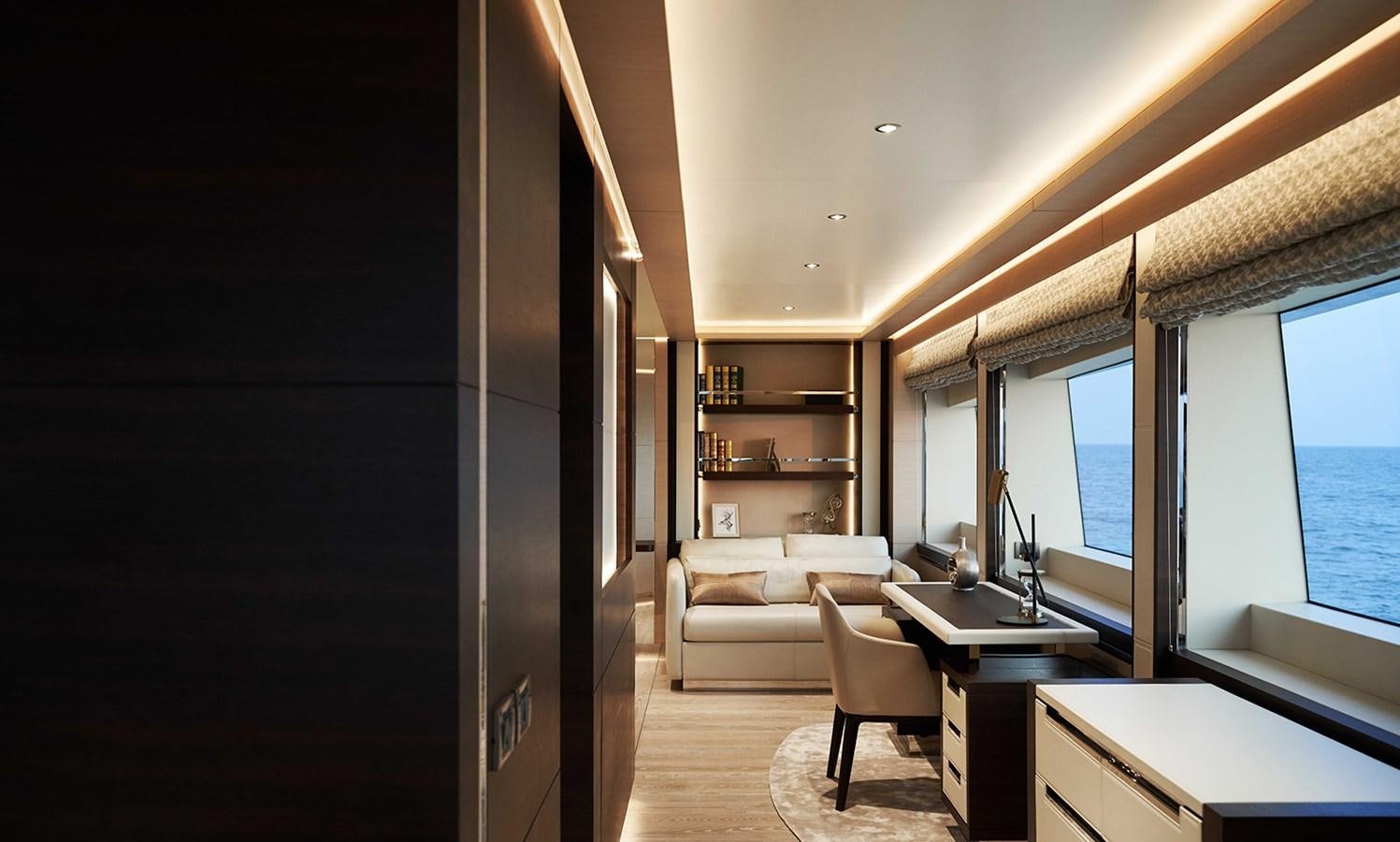 a room with a desk and a window aboard HEYSEA ASTERIA 139/3 Yacht for Sale
