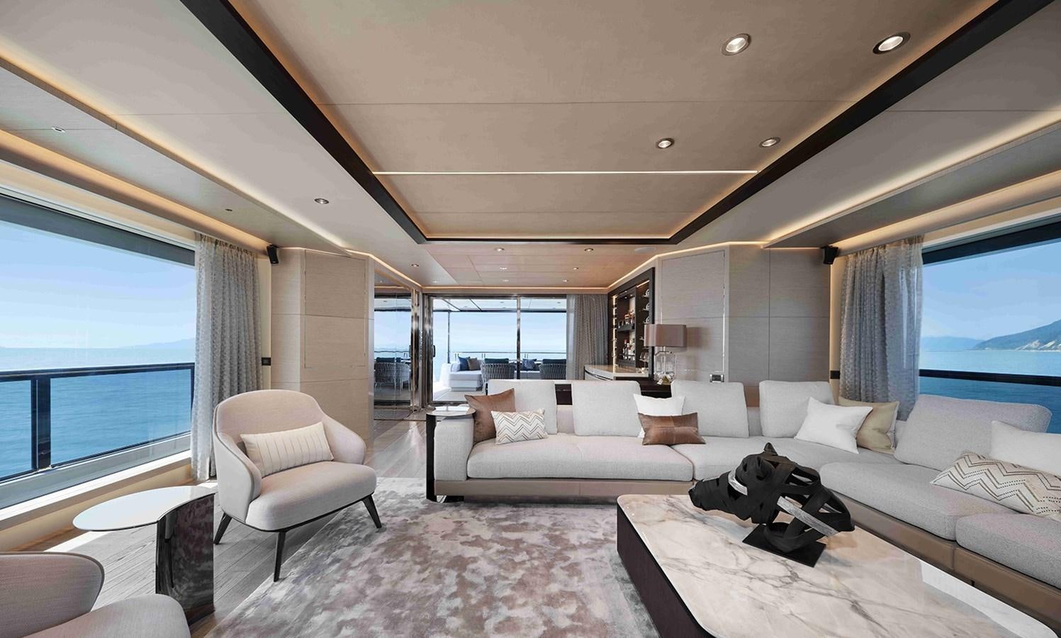 a large modern bedroom with a large bed and a large window aboard HEYSEA ASTERIA 139/3 Yacht for Sale