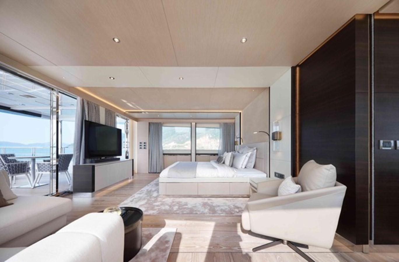a living room with a large window aboard HEYSEA ASTERIA 139/3 Yacht for Sale