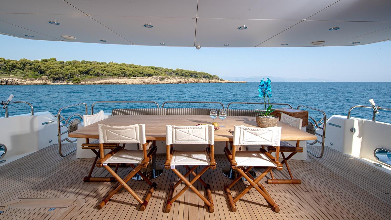 a table set for a meal on a boat aboard KING OF OIL Yacht for Sale