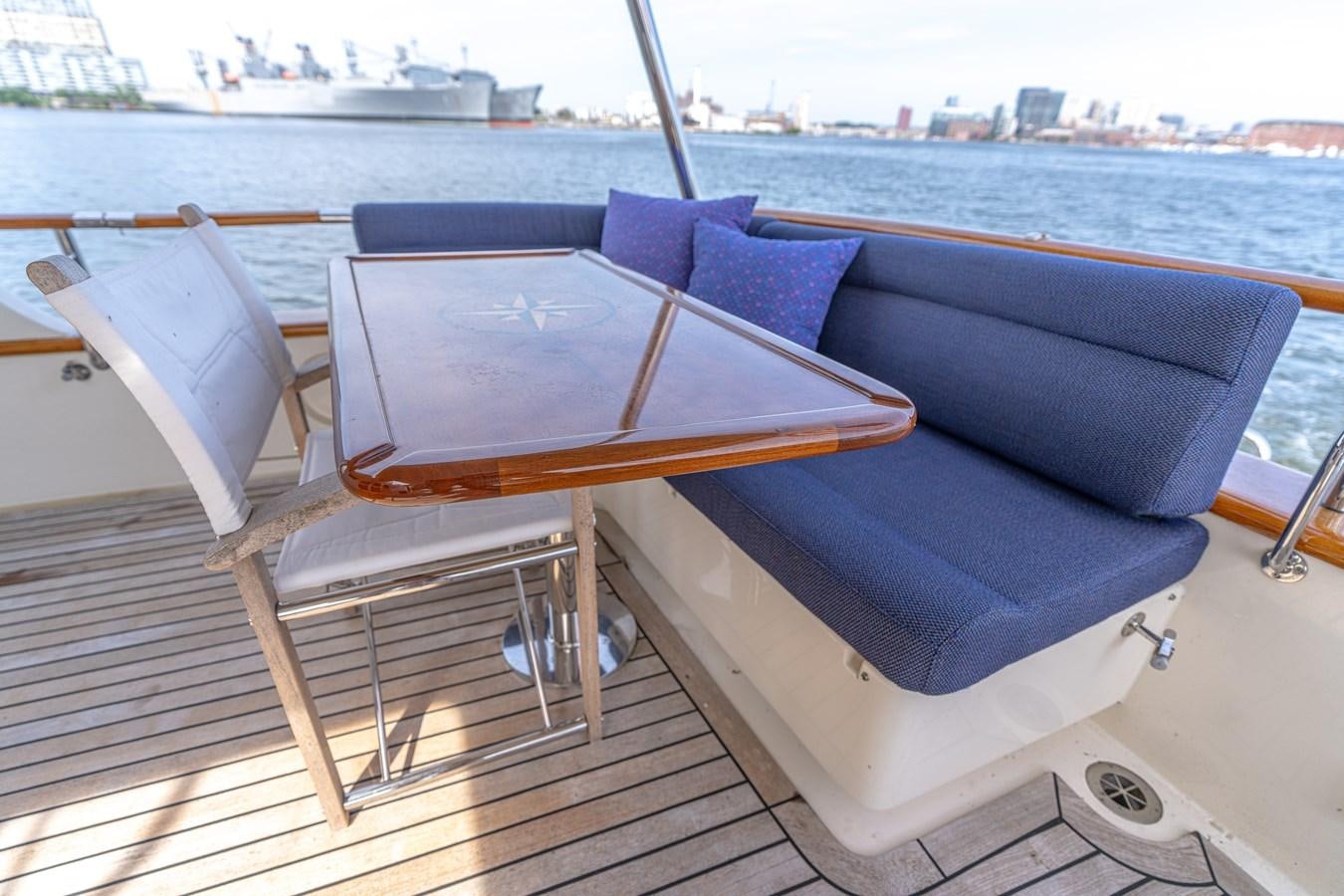 a couple of lounge chairs on a deck overlooking a large body of water aboard UNDERDOG Yacht for Sale
