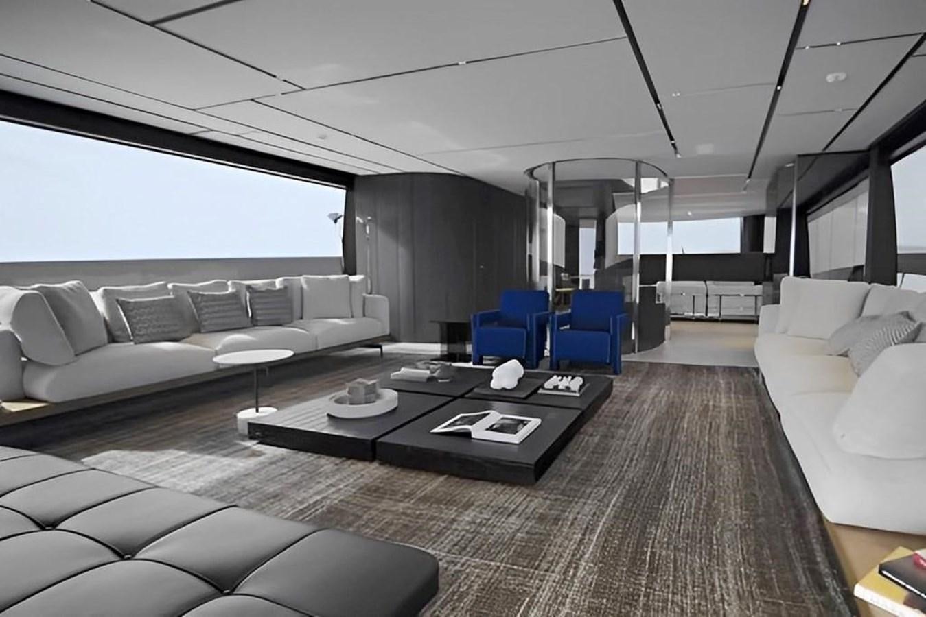 a living room with a couch and a table aboard HM 1 Yacht for Sale
