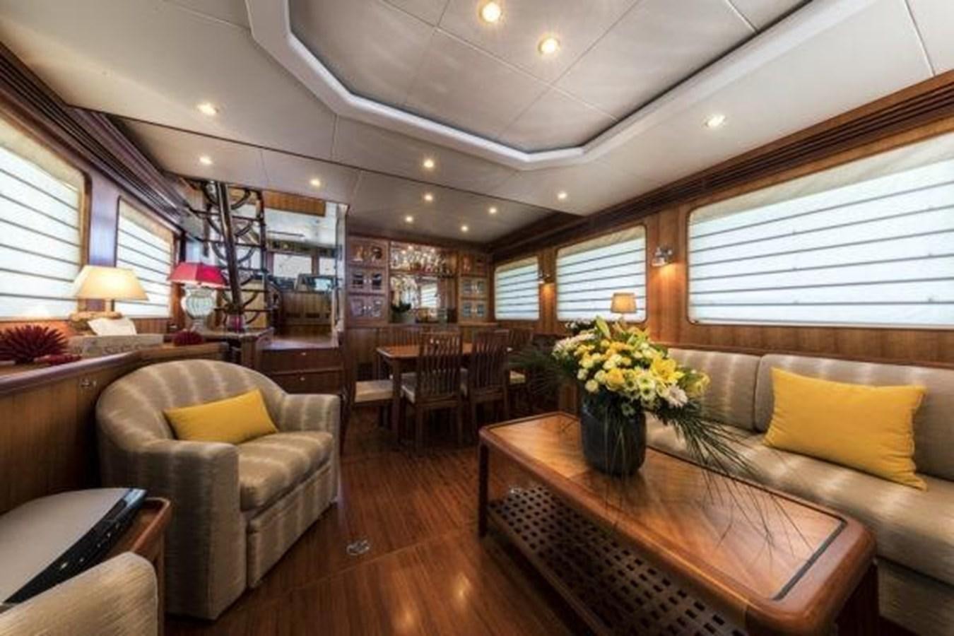 a living room with a wood floor aboard 2024 SELENE 62 Yacht for Sale