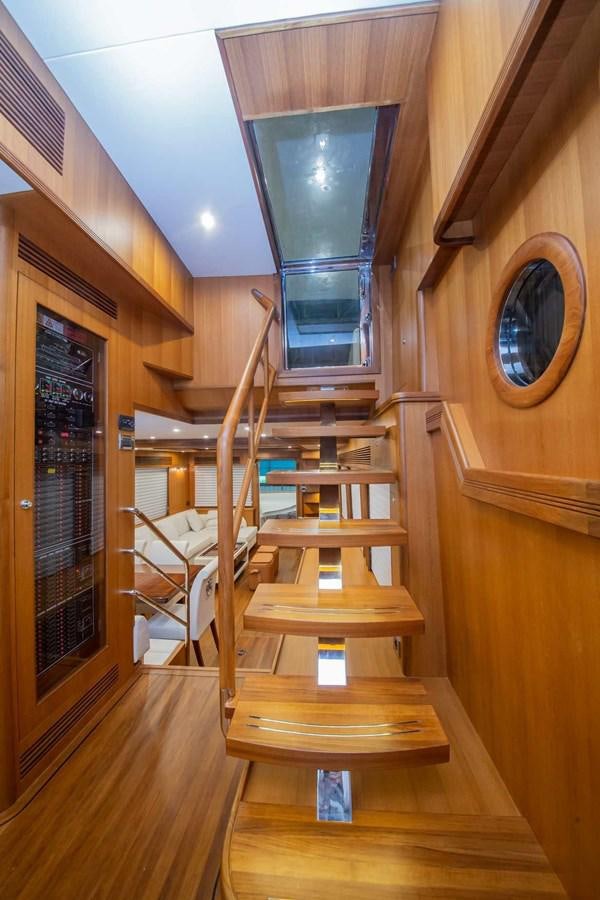 a wooden staircase in a house aboard 2024 SELENE 62 Yacht for Sale