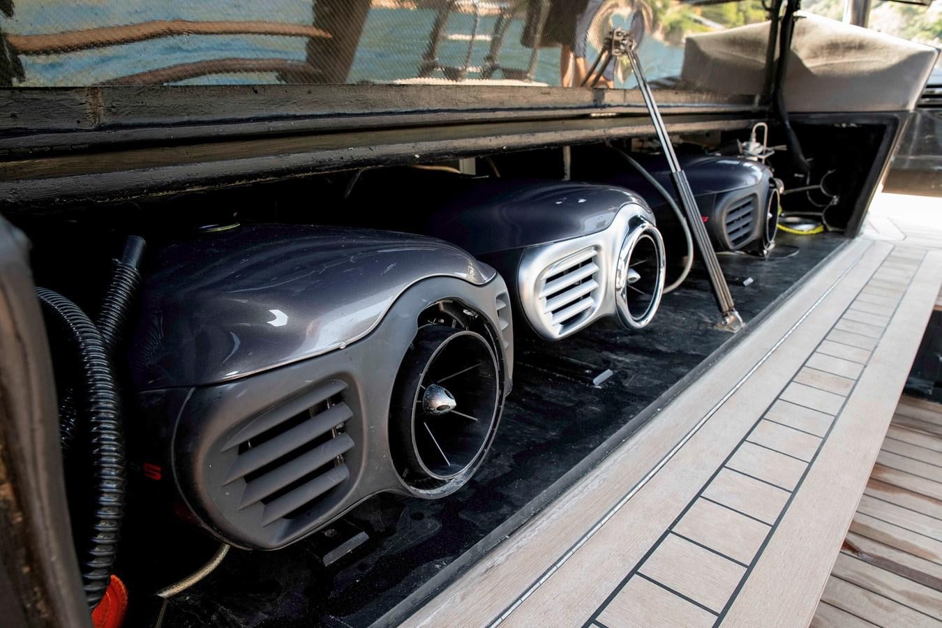a car with a steering wheel aboard MATARIKI Yacht for Sale