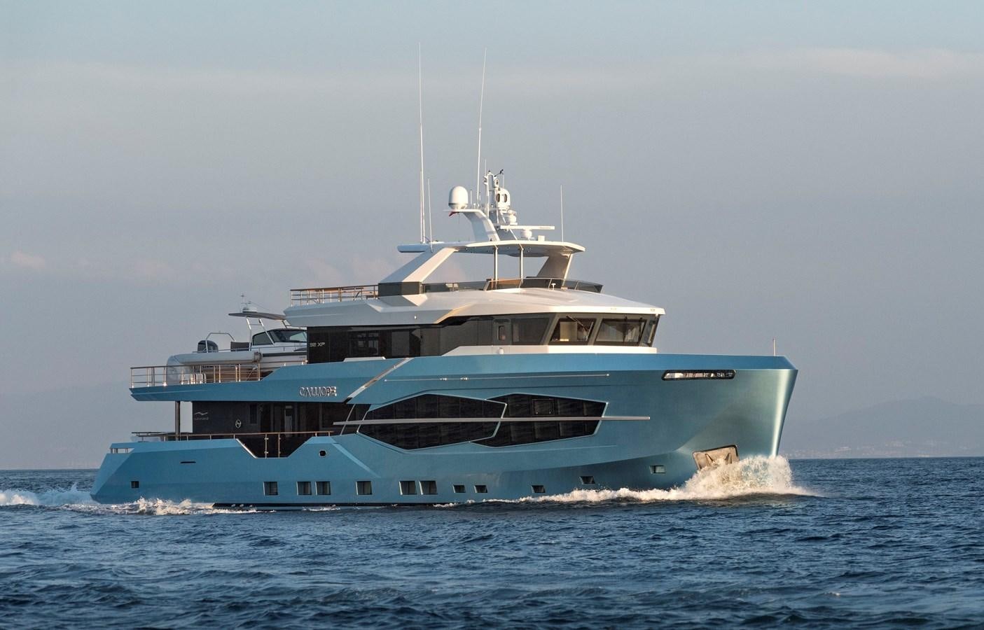 a large boat on the water aboard CALLIOPE Yacht for Sale